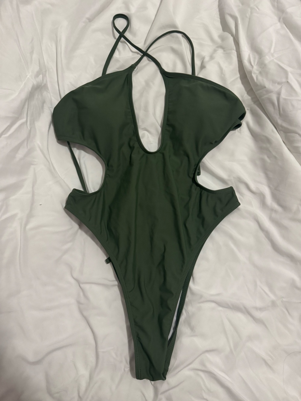 Amazon Olive Green Cutout One-Piece Swimsuit